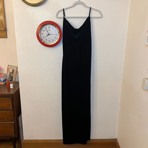 1990s/2000s Ann Taylor Loft Black Velvet Cowl Neck Satin Strapped Evening Gown - Picture 4 of 6